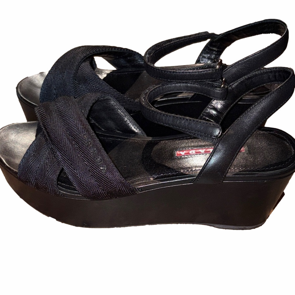 Prada Vintage Criss Cross Nylon Platform Sandal w/Leather Straps | Sz 37.5/7W - Picture 4 of 7